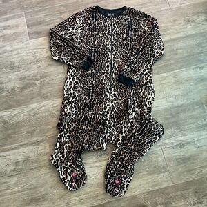 NICK & NORA One Piece Footed Leopard Pajamas With Cat Feet Women's Size M Zipper